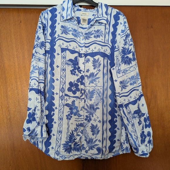 Joie Blue and White Button Down Coastal 100% Linen Shirt Large - Picture 6 of 7